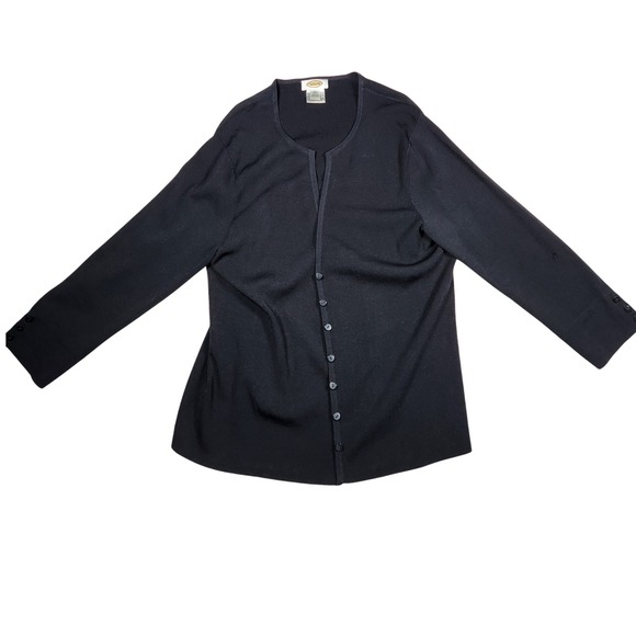 Vintage 90s Talbots XL Black Rayon/Nylon Button-Up Cardigan Sweater - Picture 7 of 13
